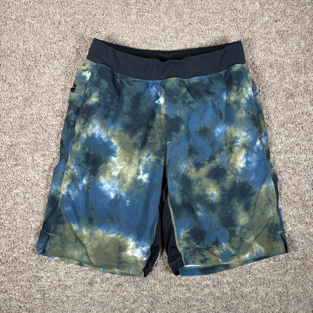 Fabletics Mens Fundamental Lined Athletic Shorts Blue Green Tie Dye Medium 8215